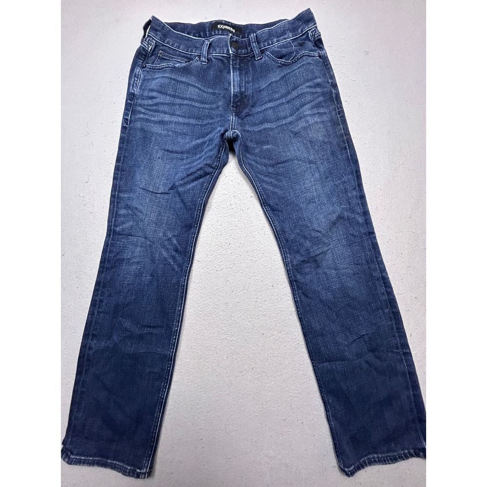 Express Slim Straight Cotton Polyester Spandex Blue 30x30 Mens